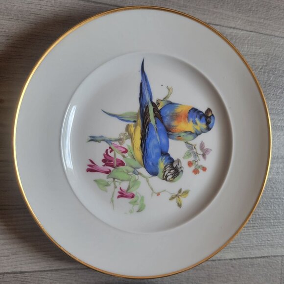 Set Of 2 Western Germany Bird Motif Decorative Plates With Gold Rim - Picture 7 of 8